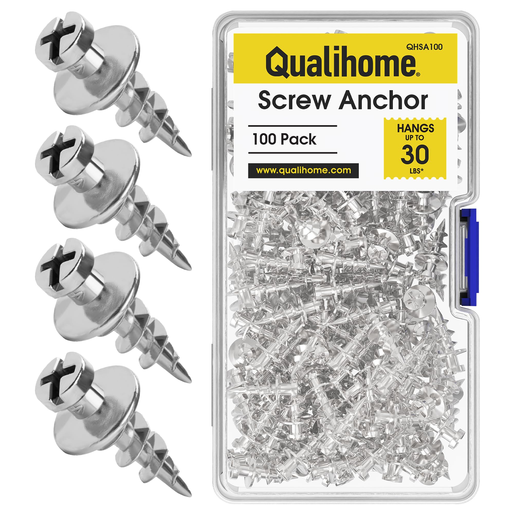 Double-Headed Wall Screw Anchors Picture Hooks - Heavy Duty Bear Claw Hanger Screws Holds Upto 30 Lbs. - Drywall Screw/Anchor for D-Rings/Wire/Keyholes - Hang Pictures/Mirrors and More (100 Pack)
