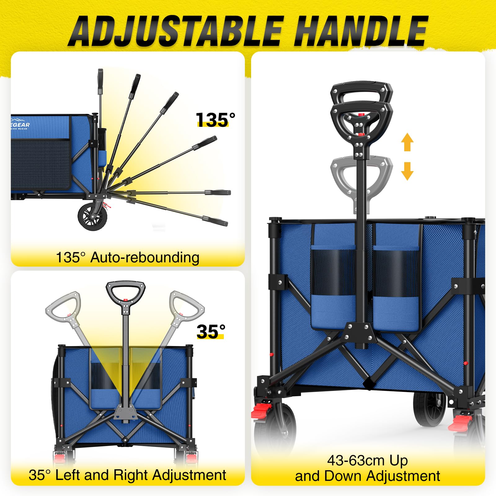 Elegear Carro de Playa Plegable con Ruedas 150L, Carro de Jardín Plegable con asa Ajustable y Portavasos, Carrito Transporte Plegable para Camping Compras Deportes, Azul