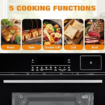 Single Wall Oven 24 in, Built-in Electric Ovens with 5 Automatic Recipes, 3000W, 240V, 2.5 CF Convection Built-in Oven, Stainless Steel, Touch Control, Timer, Safety Lock