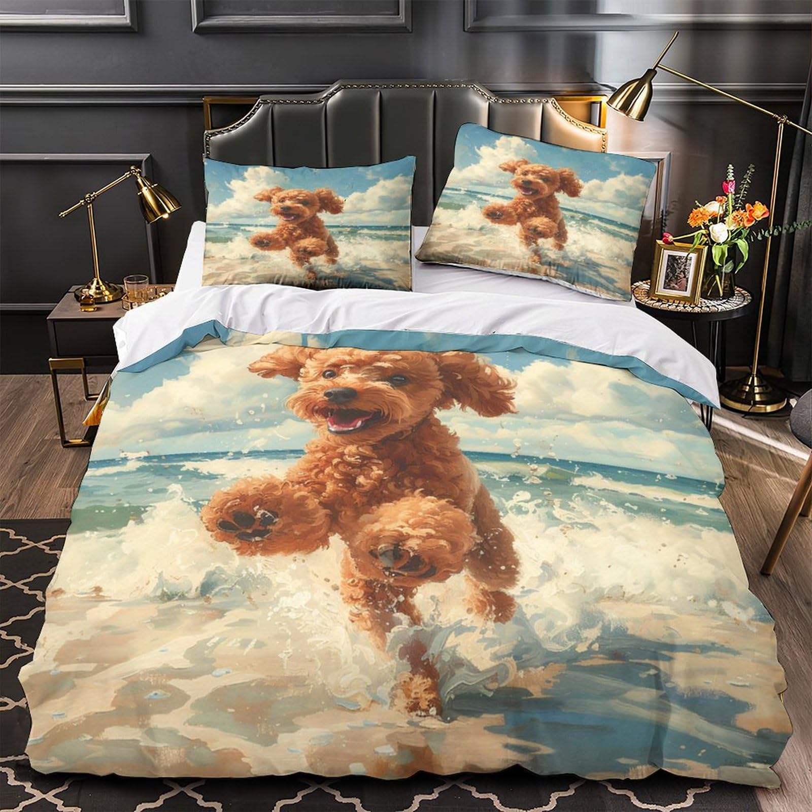 Housse de couette ours polaire 3D King 220x240 cm avec taies en microfibre douce