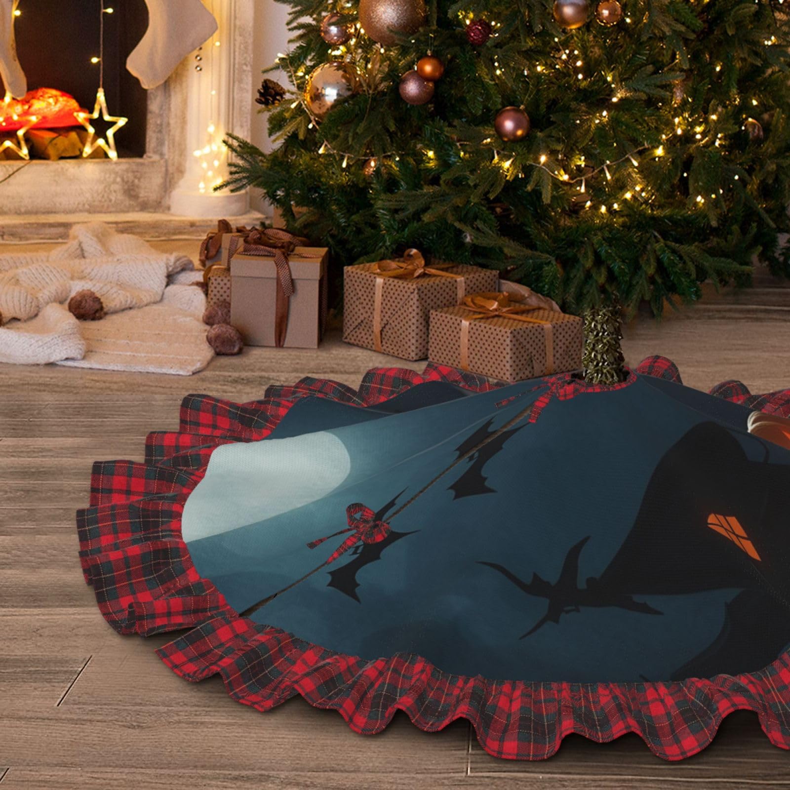 Jupe de sapin de Noël imprimé Halloween douce de 91,4 cm avec revêtement tout confort