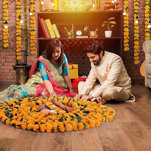 Miniatura 6 de Guirnalda de flores artificiales de caléndula artificiales de 5 pies de largo, para decoración de manto de boda, guirnalda de boda, decoración de