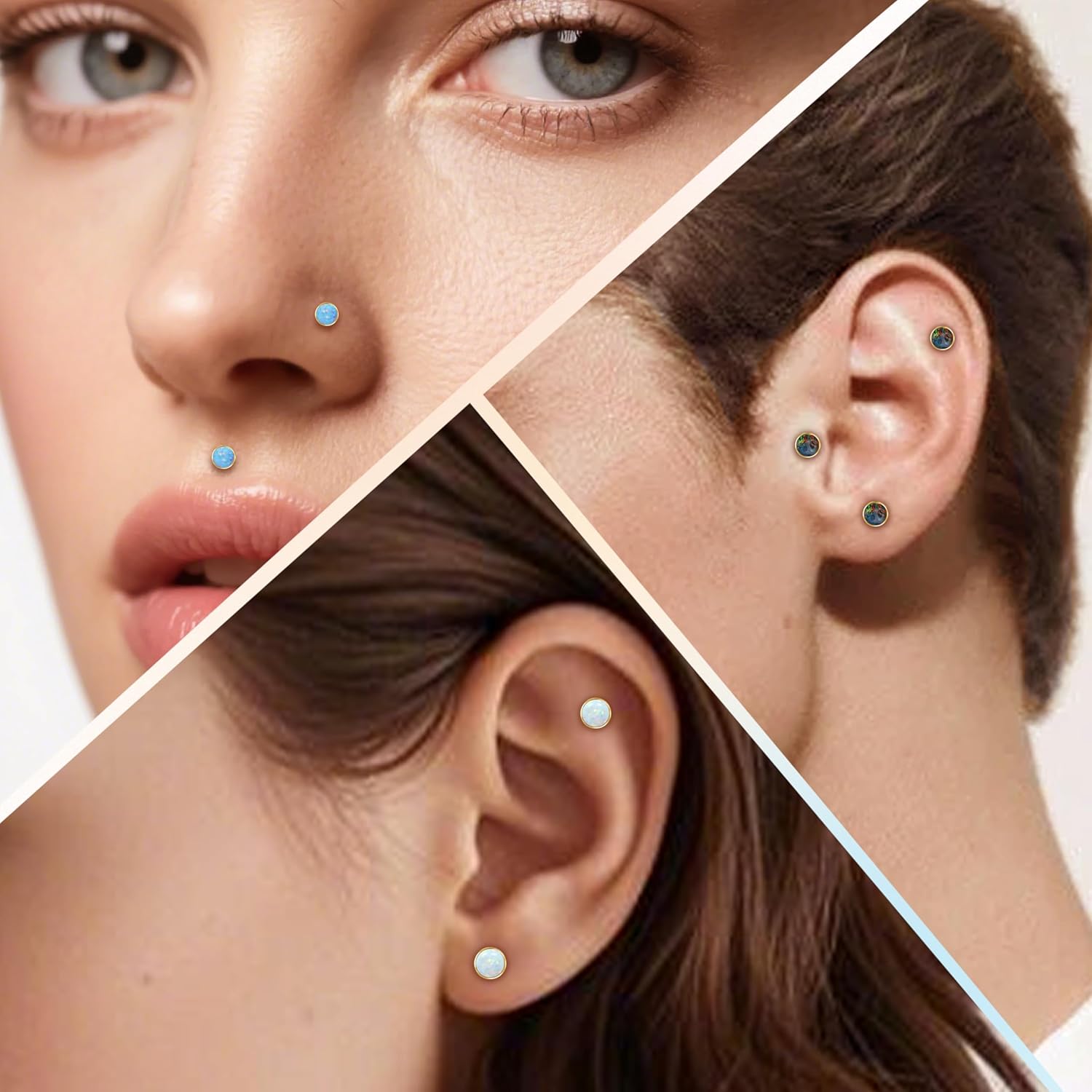 limerencia 18G Titanium Body Piercing Jewelry, G23 Hypoallergenic Flat Back Opal Internally Threaded Tragus Helix Cartilage Conch Medusa Nose Stud Earrings for Women Men - Image 3