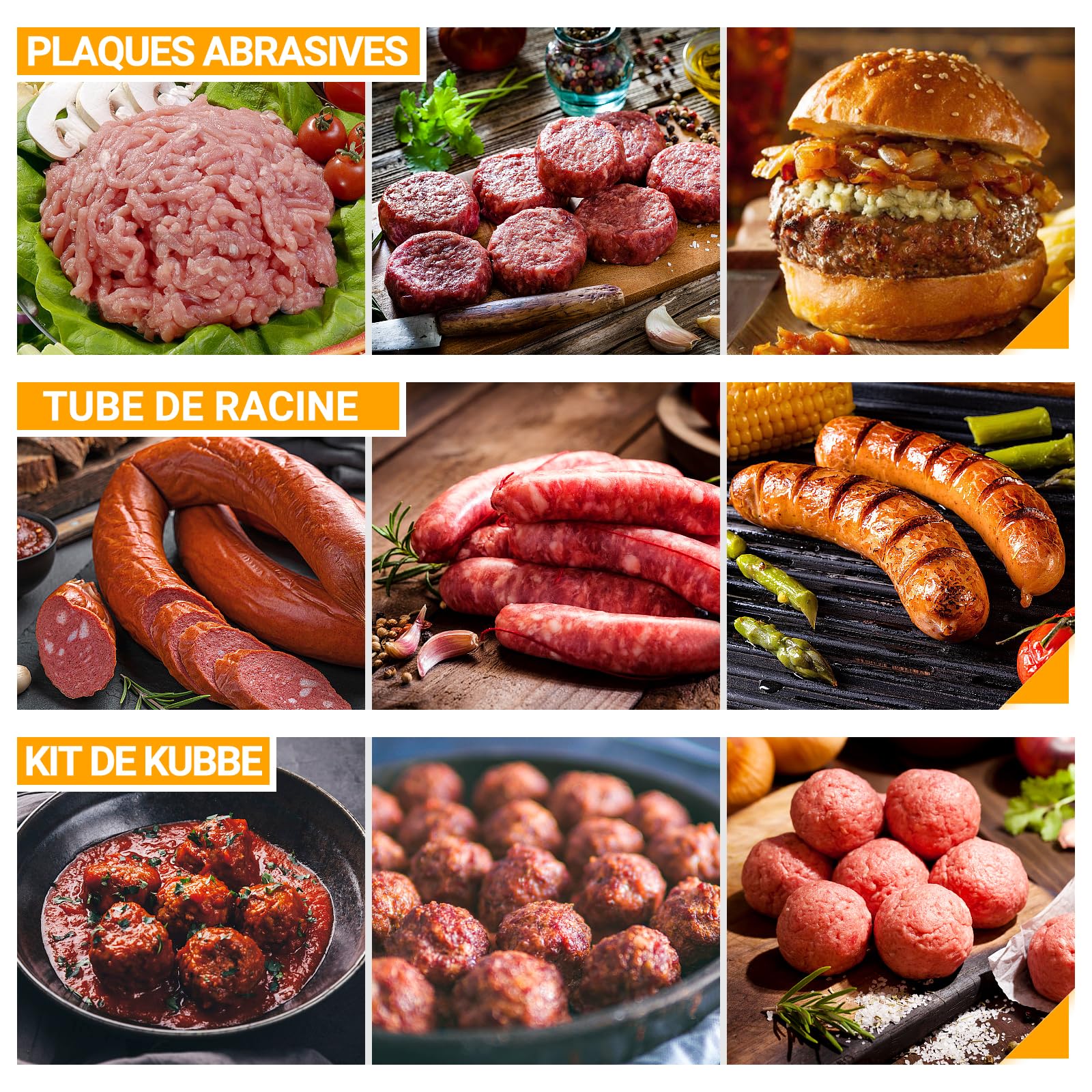 Hachoir a viande AOBOSI 3-IN-1 Hachoir à viande électrique avec 3 plaques de coupe en inox, 1 Kubbe et 3 tubes de remplissage pour saucisses, moteur [3000w Max], Hachoir avec lames.