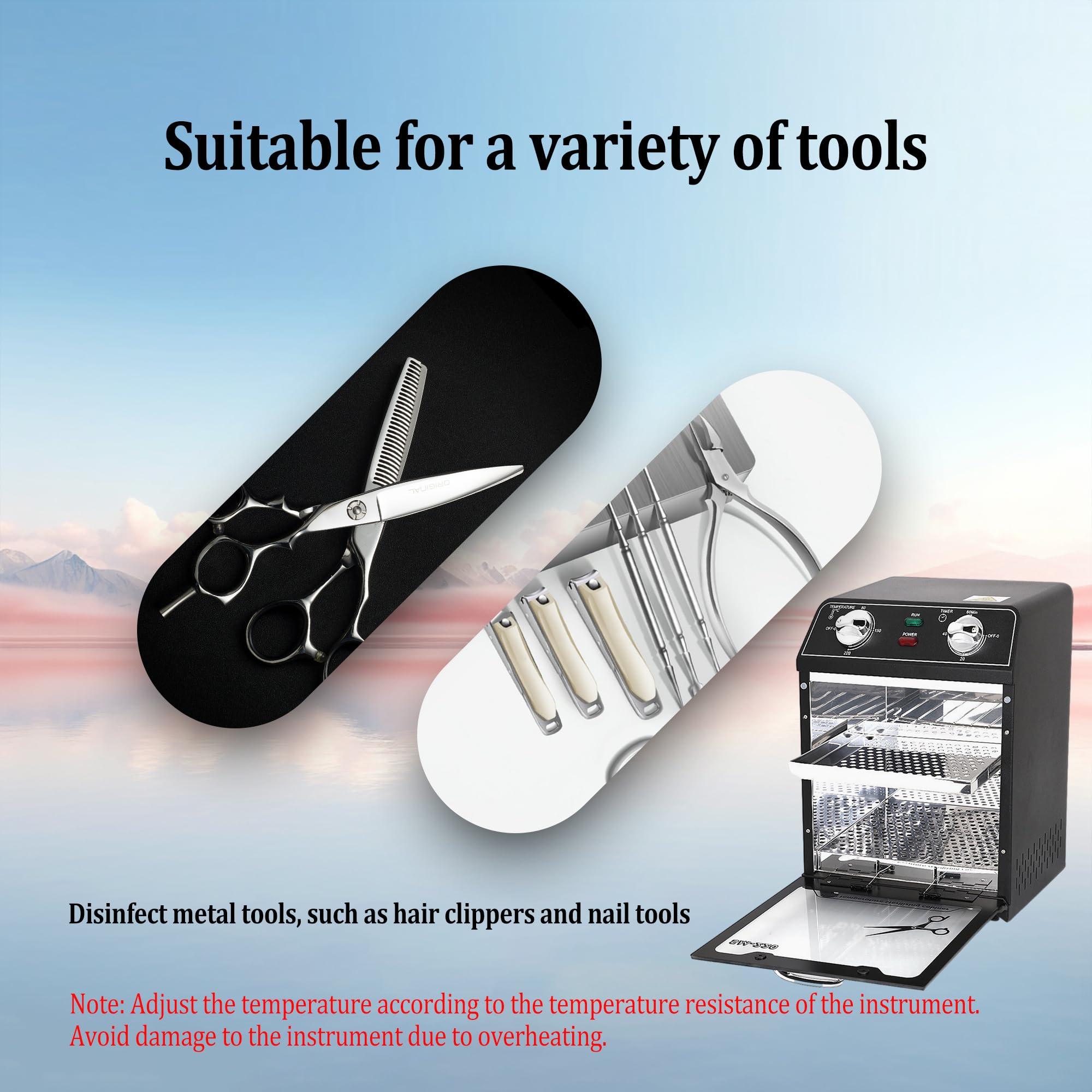 Henlivy Hochtemperatur-Sterilisator, max. 220°C, mit Temperaturregelung und Timer, für Friseursalon, Spa, Nagelstudio, Werkzeugsterilisator