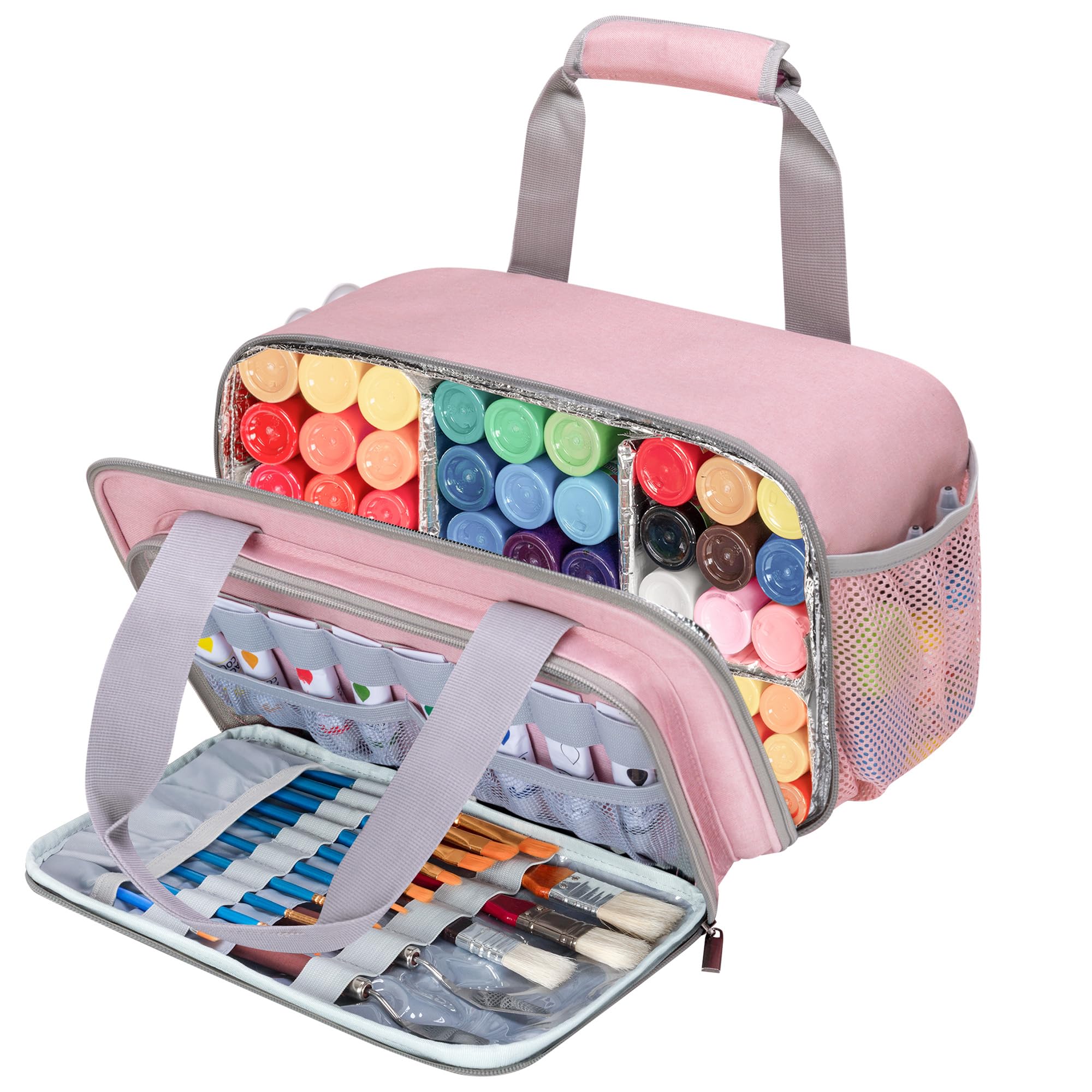 2TUFF Alcoholinkt opbergkoffer en verfdraagtas - Past tot 60 flessen - Alcoholinkt Case en Miniatuur Paint Organizer voor inkt en verf met schuiminzet en binnenzak