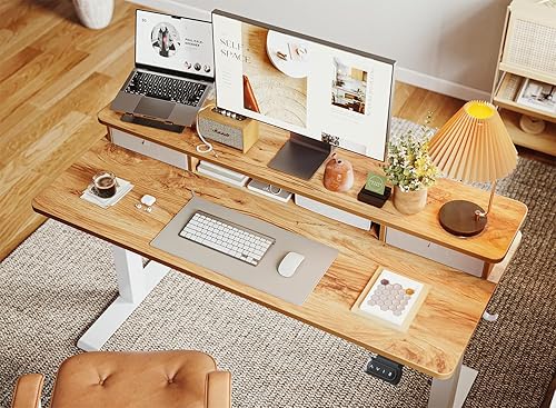 Miniatura 4 de BANTI - Escritorio eléctrico de pie con cajones dobles, escritorio de altura ajustable con estante de almacenamiento para oficina en casa, 48 x 24