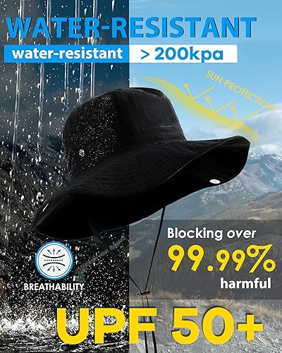 Miniatura 27 de Sombrero de lluvia impermeable para mujer, ala ancha, UPF50+, sombrero de sol de vaquero para hombre, plegable, suave, flexible, sombrero de playa