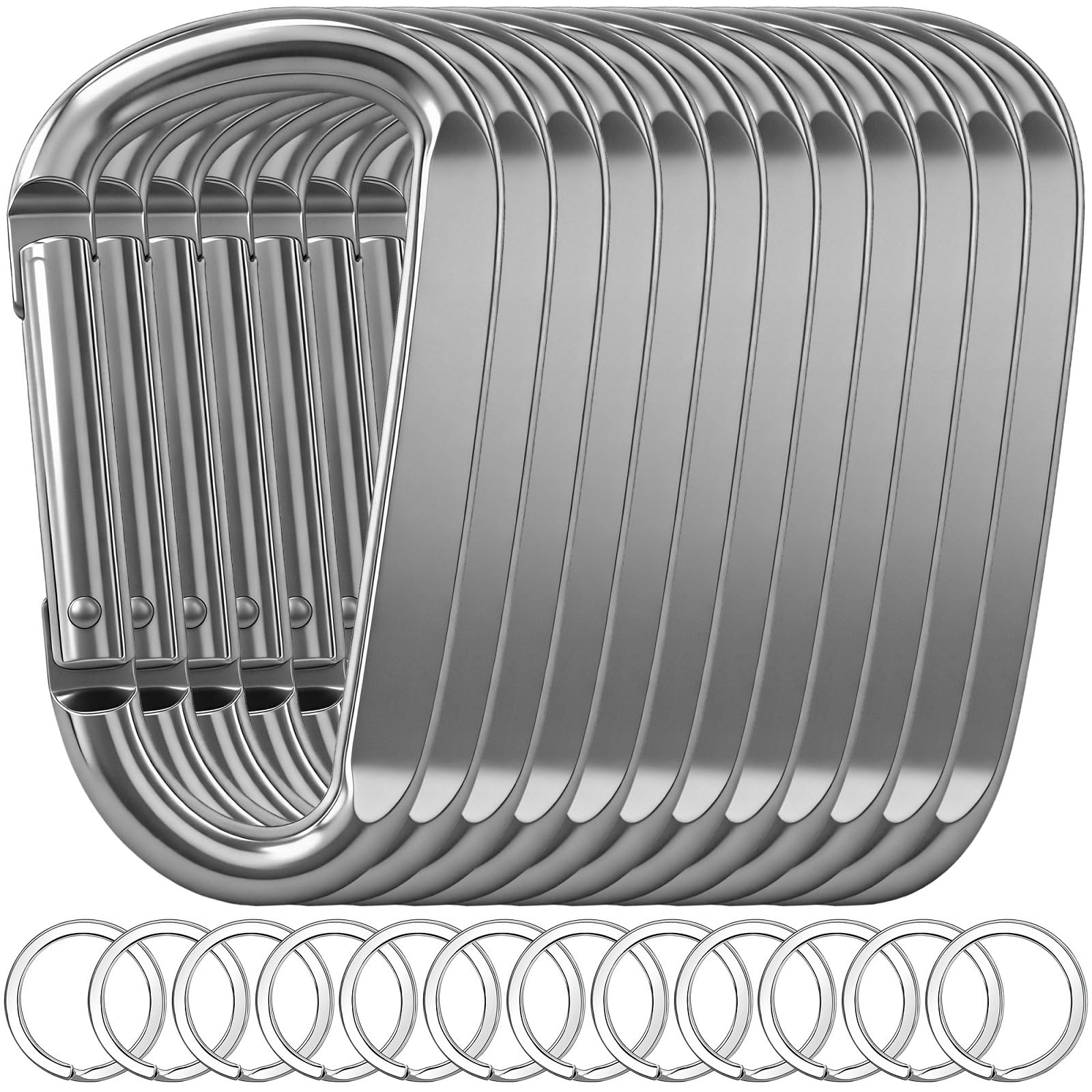 12PCS Carabiner Keychain Clip - 3" Aluminum Caribeener Key Clip,D Ring Shape Nonlocking Carabeaner Hook Buckle,Multi-Function Spring Snap Key Clips Tool for Home,Camping,Hiking,Traveling,Backpack