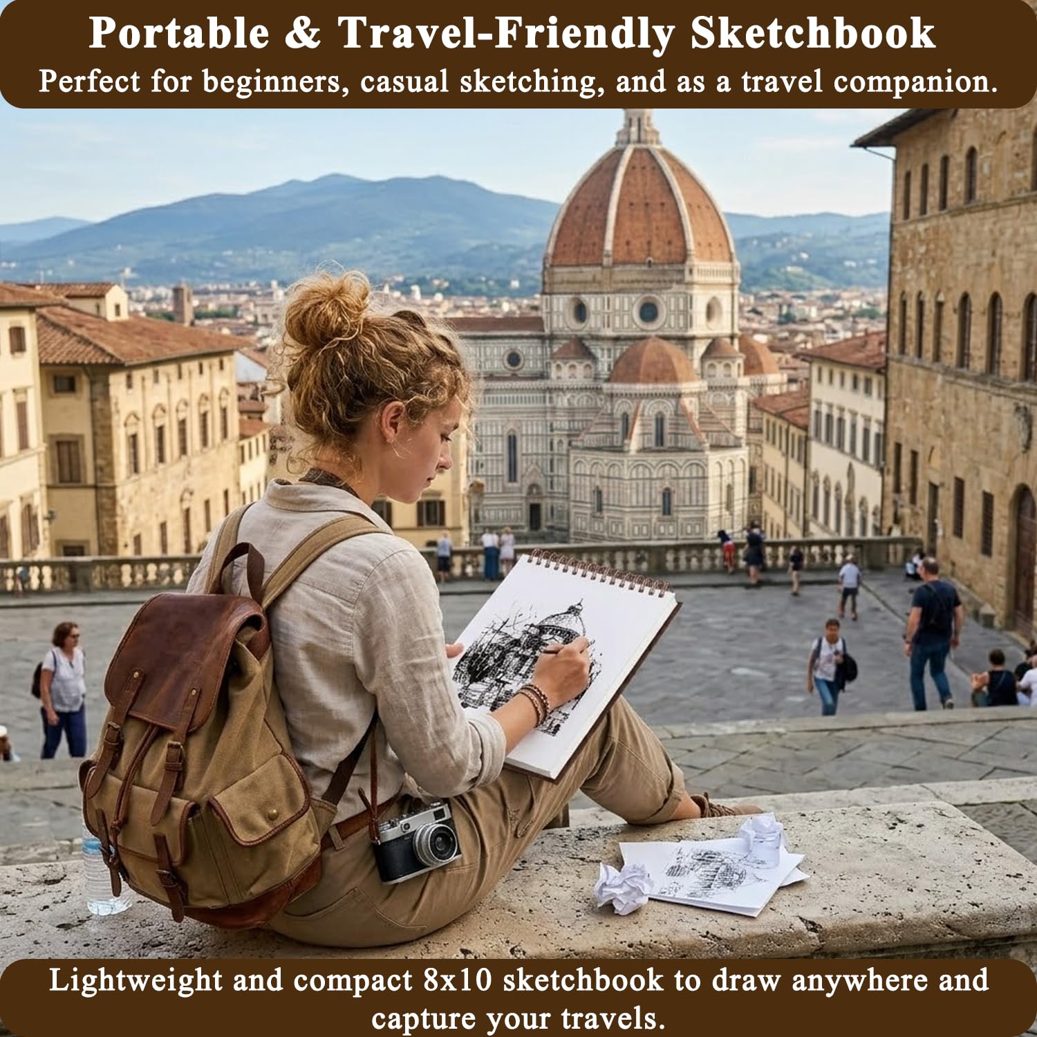 Cuaderno de bocetos de 8 x 10 pulgadas, 100 hojas de tapa dura, cuaderno de dibujo de 60 libras/100 g/m², libros de dibujo de artistas, papel de dibujo blanco duradero.
