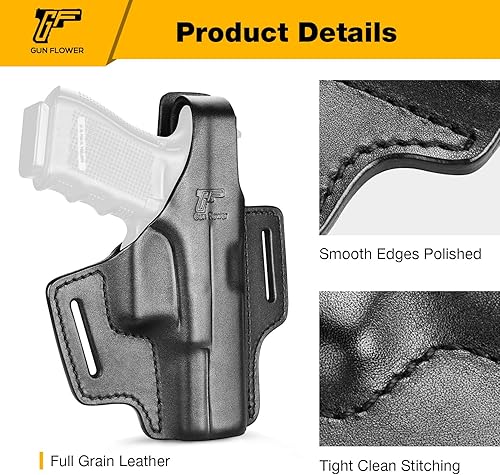 Miniatura 3 de OWB - Funda de pulgar para Colt 1911 y 1911 5 pulgadas, Glock 17 19 19 x 22 23 31 32 45Taurus G2C G3C, PT111 PT140. Funda de cuero de grano completo