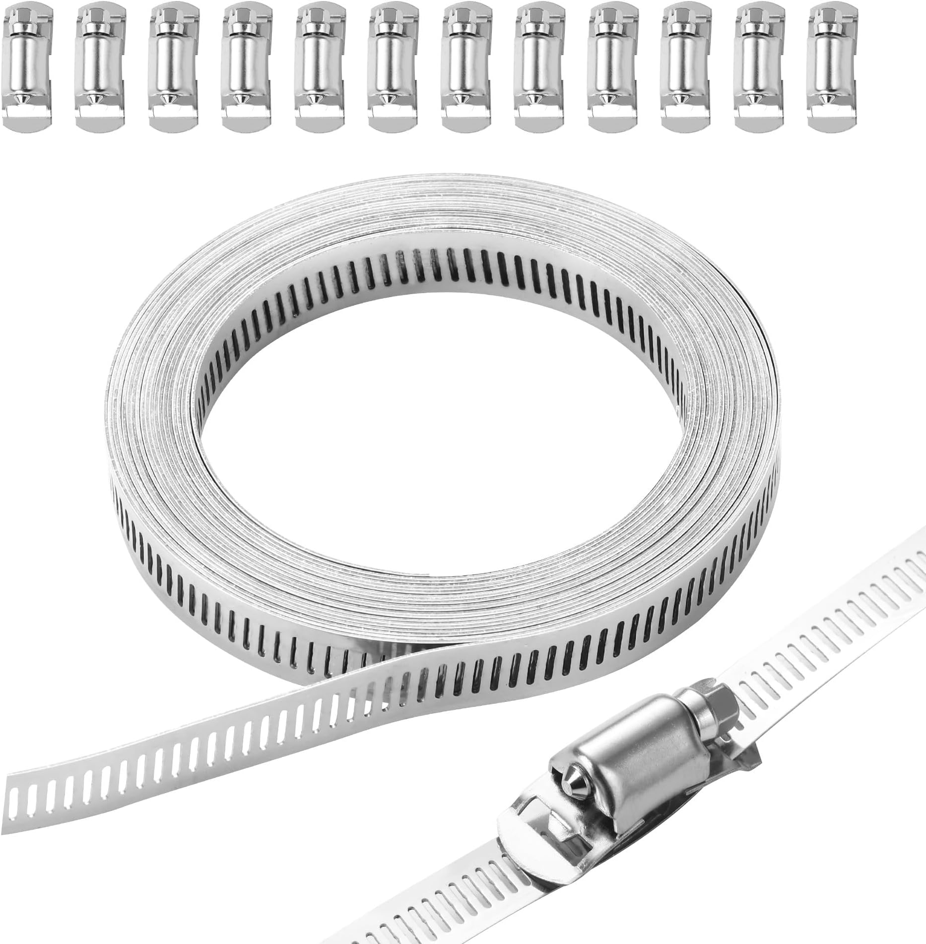 Kit De Colliers De Serrage DIY Xespis - Bande Perforée Inox 304 (3.5m) + 12 Fixations - Neuf