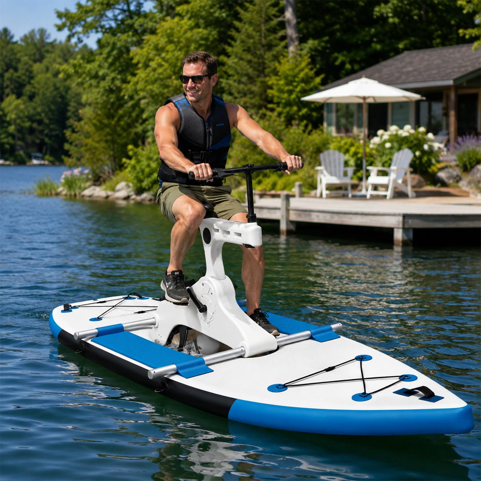 QJJML Inflatable Pedal Water Bike For Adults - 220kg Capacity Single Rider- 7km/H Speed - Foot Operated Water Bicycle For Lakes Beach And Water Parks Blue