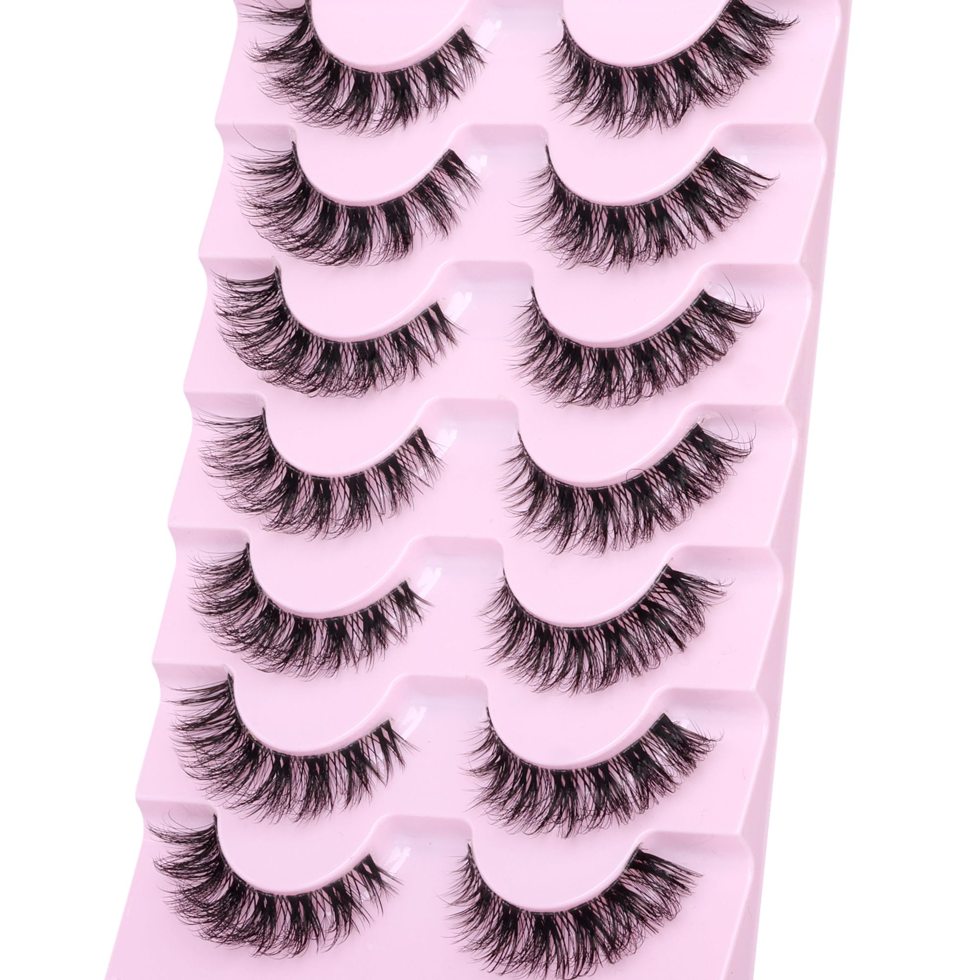 False Eyelashes Fluffy Faux Mink Lashes Wispy Fairy Cat Eye Lashes Spiky Strip Lashes Extension Natural Volume Fake Lashes Pack by GVEFETIEE 8 Pairs Black