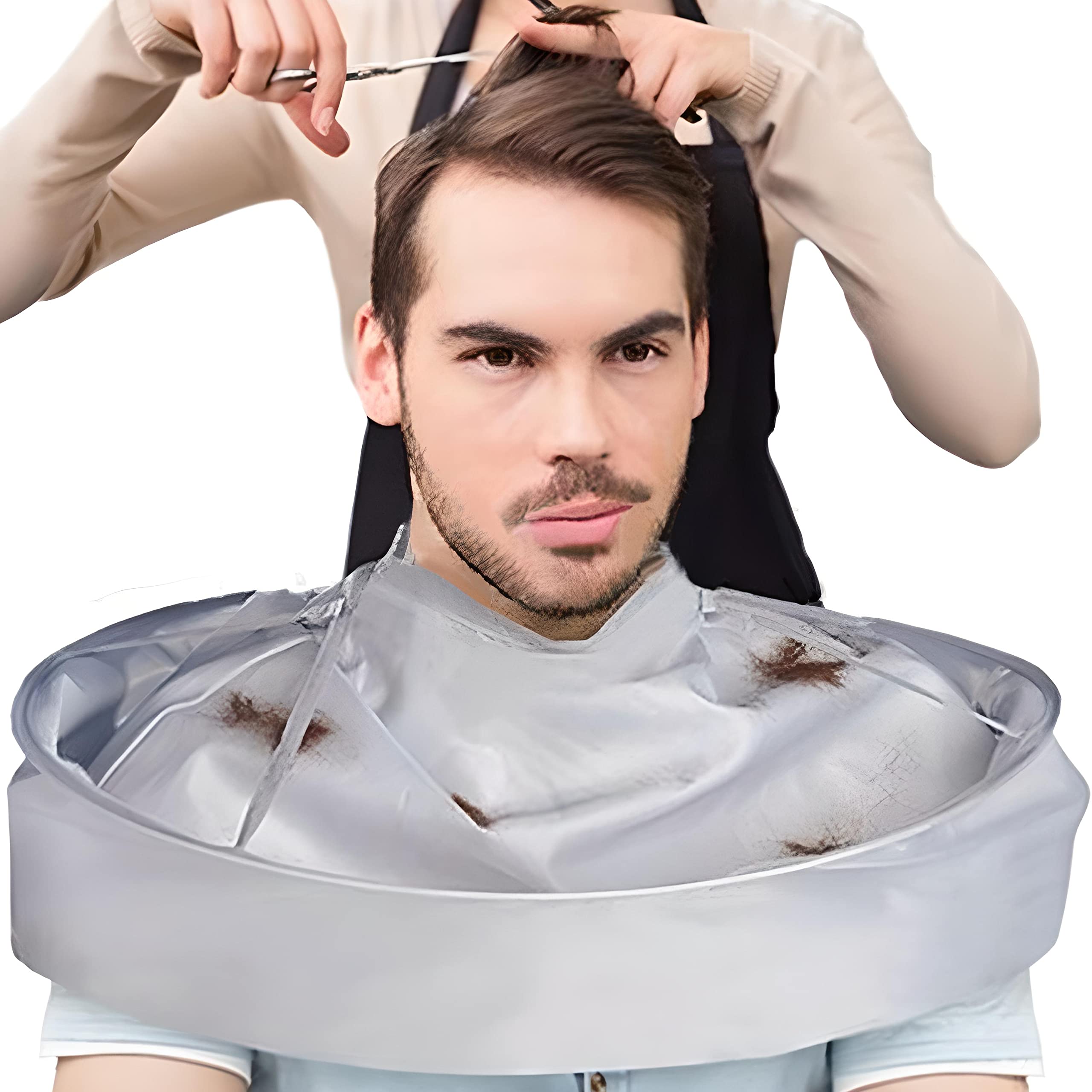 Retoo Capa de peluquería profesional con cierre de cordón hecha de nylon para mujeres, hombres, niños, capa de corte de cabello impermeable para peluquería, corte de cabello Gris 60x23cm