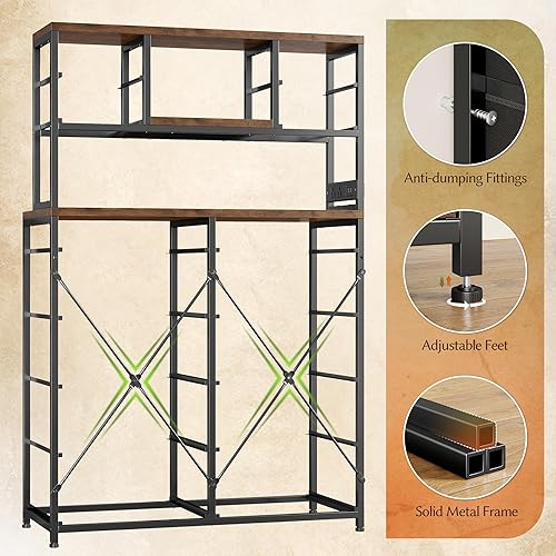 Miniatura 7 de EnHomee Cómoda de 159.5 cm de alto para dormitorio con 14 cajones, cómoda de tela con estación de carga y luces LED, cómodas y baúles de cajones