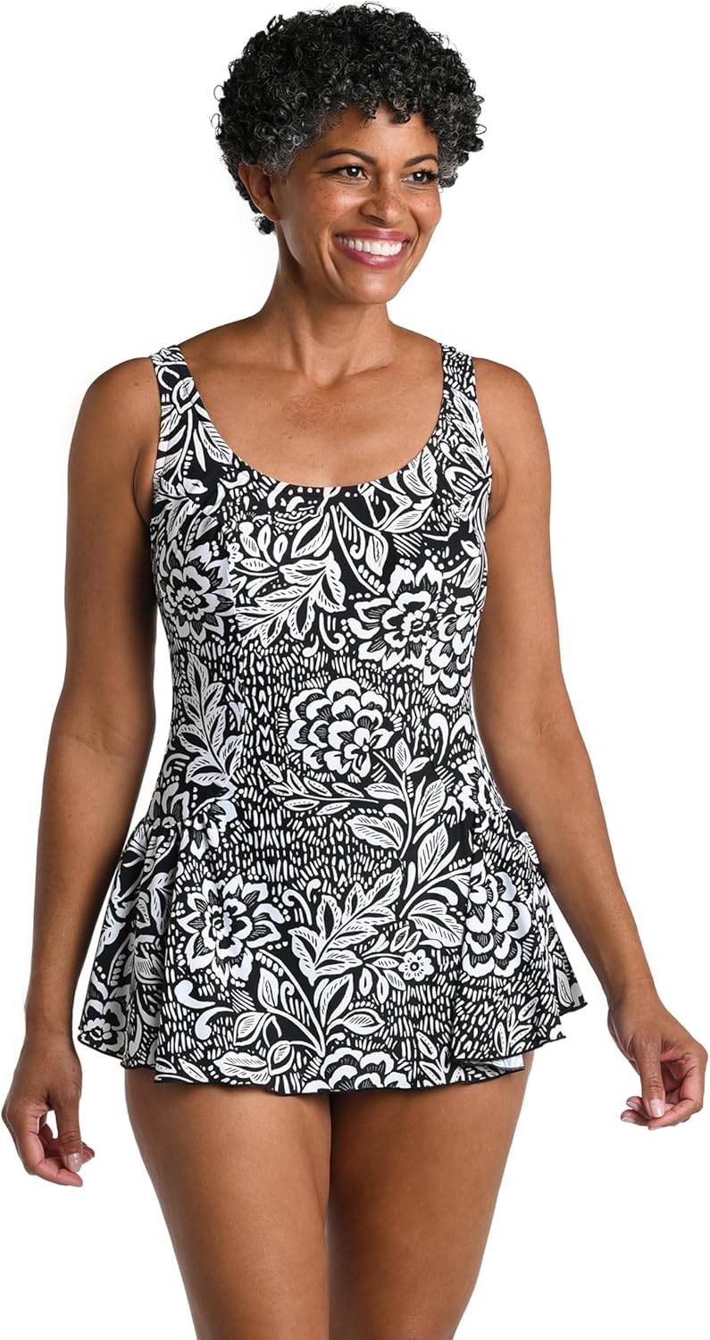 Maxine of Hollywood Womens Seam Front Swim Dress One Piece Swimsuit