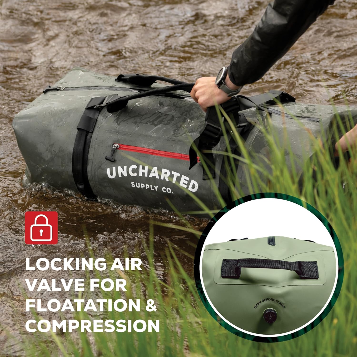 Uncharted Supply Co. The Vault Waterproof Duffel Bag - Airtight bag with Backpack Straps, Carry-On Size, Perfect for travel, boating, camping, recreation. (Gunmetal, 100L)