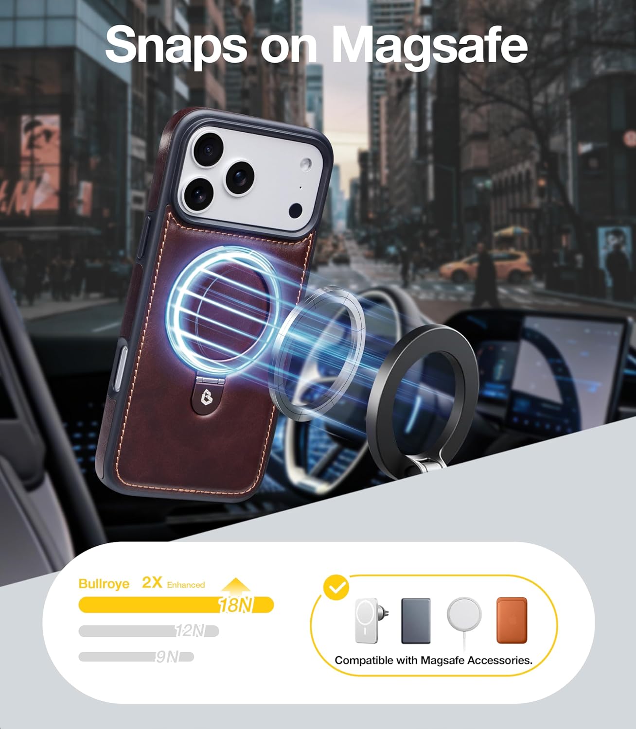 for iPhone 17 Pro Case Leather Top-Grain Handcrafted with Stand, Fits for MagSafe (Rustic Brown, iPhone 17 Pro)