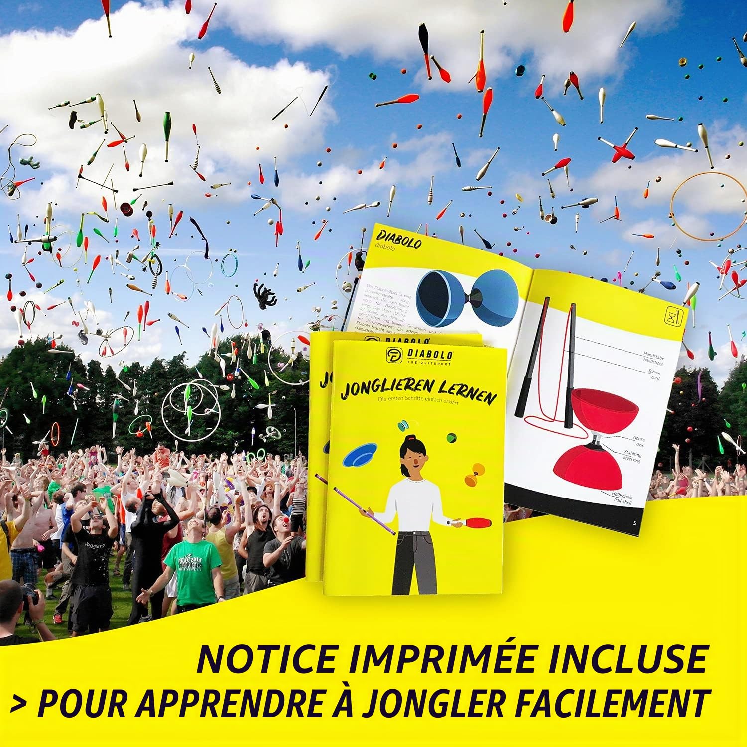 Diabolo Freizeitsport - Set de Jonglage pour Enfants et Adultes - Massues de Jonglage, Chiffons, Assiette, Balles de Jonglage et Baguette - Guide et Sac de Transport Inclus