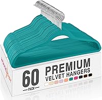 Vista 19 de HOUSE DAY - Ganchos de terciopelo azul cielo, paquete de 60 ganchos, antideslizantes, resistentes, para abrigos, ganchos de fieltro para ropa