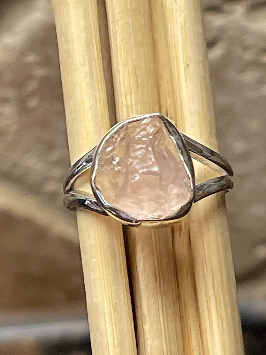 Natural Raw Pink Rose Quartz 925 Soild Sterling Silver Ring Size 7.25, 8, 9 - Image 5