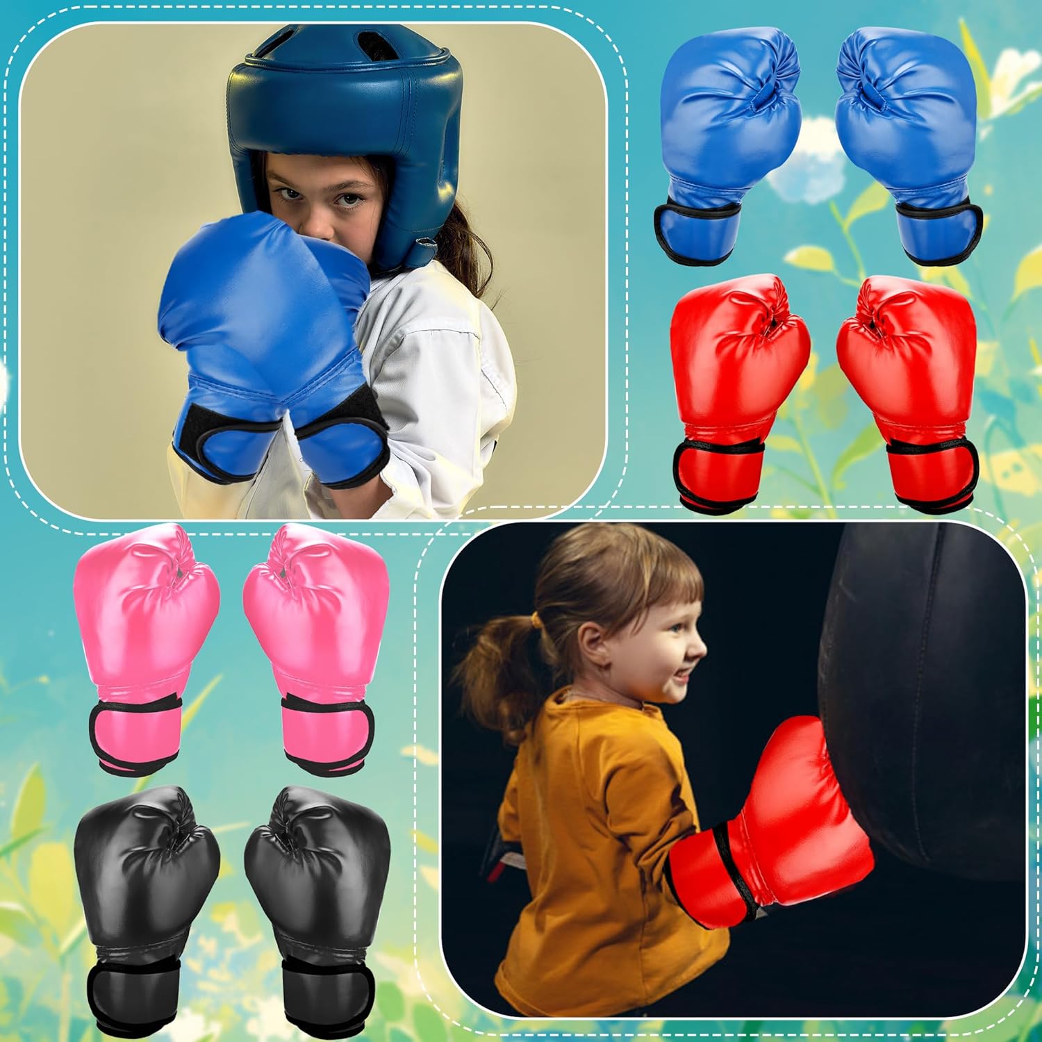 4 Pairs Kids Boxing Gloves Sparring Punching Gloves for Kid and Youth Training Kickboxing, 4 Colors