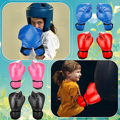 Miniatura 3 de 4 pares de guantes de boxeo para niños, guantes de boxeo para niños y jóvenes, 4 colores