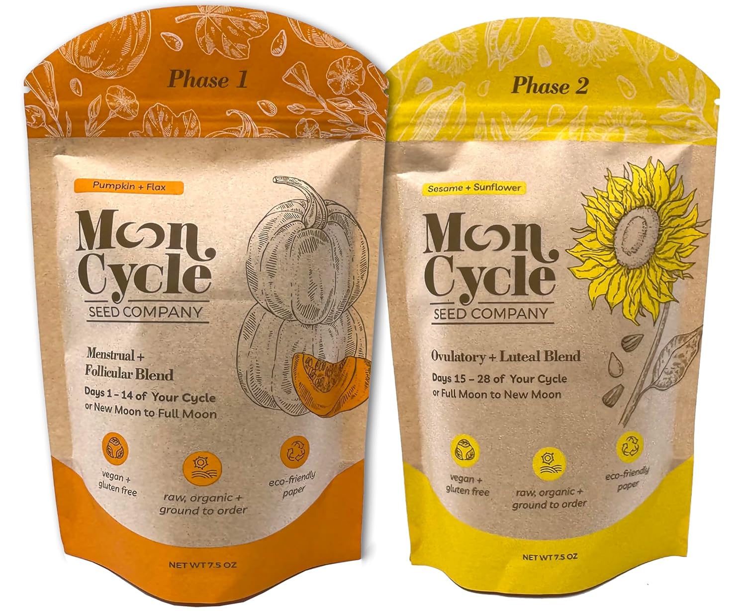 Moon Cycle Seed Company Seed Cycling Kit - Pumpkin, Flax, Sesame, & Sunflower - Follicular and Luteal