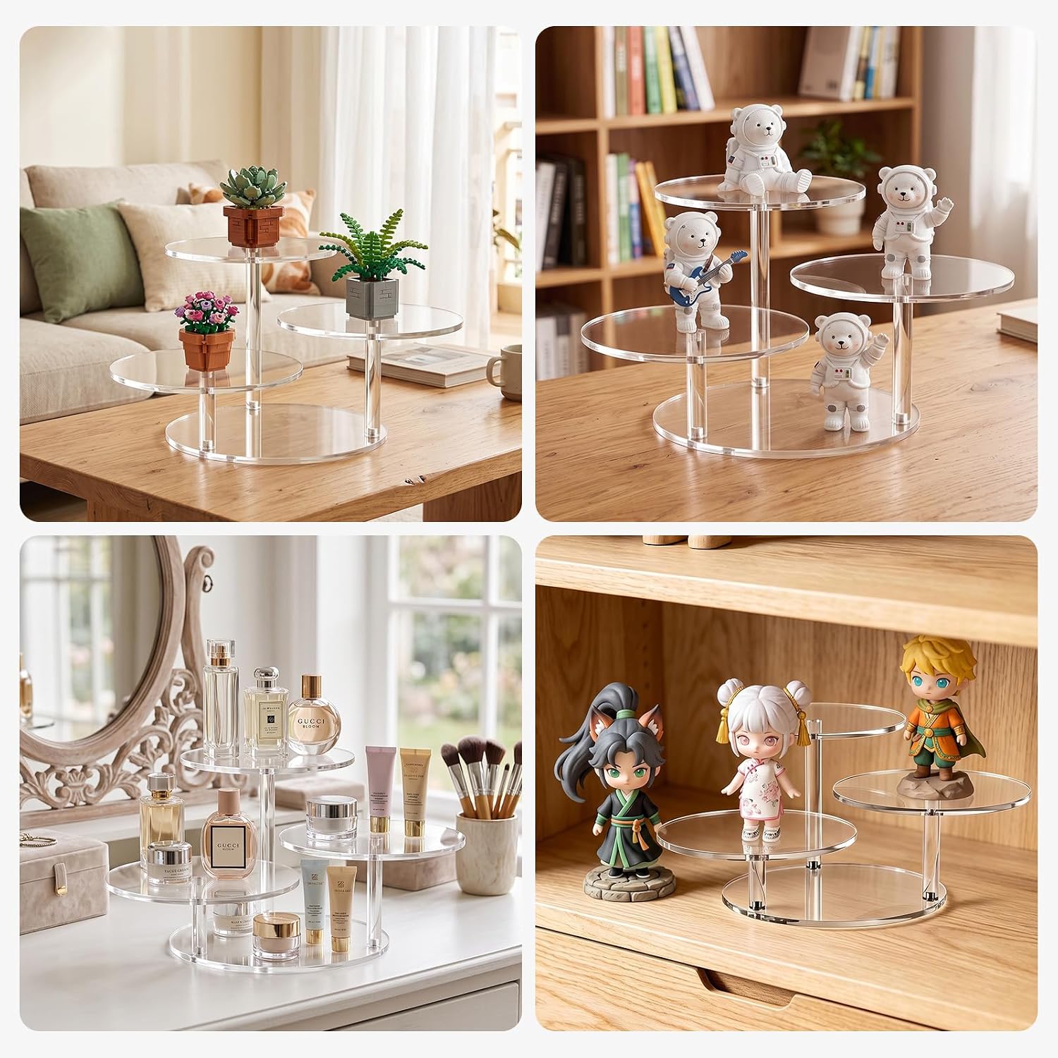 Clear Acrylic display stand for Collectibles and Home Decor,Easy to install | 3-Tier Acrylic display Stand for Lego, perfume display,Acrylic Plant Stand,Acrylic Stand Risers for Botanical,Figurine