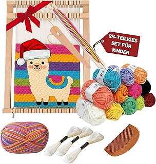 ZENOMORI Marco de tela premium para niños a partir de 4 años para tejer y tejer, telar de madera, juego creativo de manualidades de 29 x 19 cm con marco de lana de colores para principiantes y