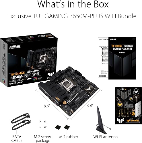 ASUS TUF Gaming B650M-PLUS WiFi – Carte mère Gaming AMD Ryzen AM5 Micro-ATX (14 Phases d'alimentation, PCIe 5.0 M.2 Support, DDR5, WiFi 6, 2.5 GB Ethernet, USB4,Aura Sync RGB) - 2