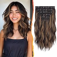 Vista 40 de BARSDAR Extensiones de cabello con clip - Extensiones de cabello onduladas de 20 pulgadas con reflejos - 5 piezas de extensiones de cabello