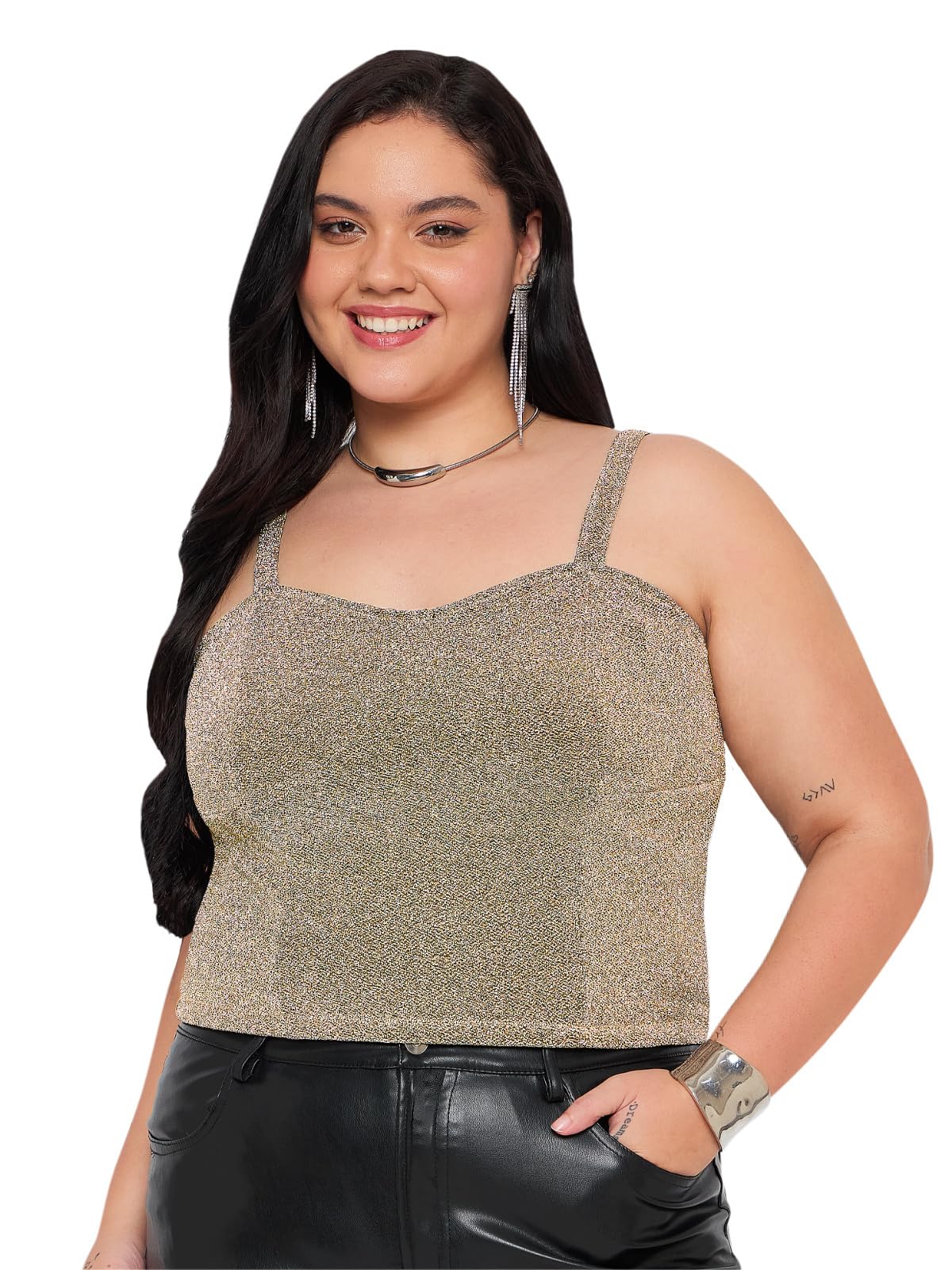 wild u Women Plus Size Crop Top | Shimmer | Stretchable | Western | Corset | Non Itchy | Stylish Top (Rose Gold, Size: 3XL-6XL)-picture-18