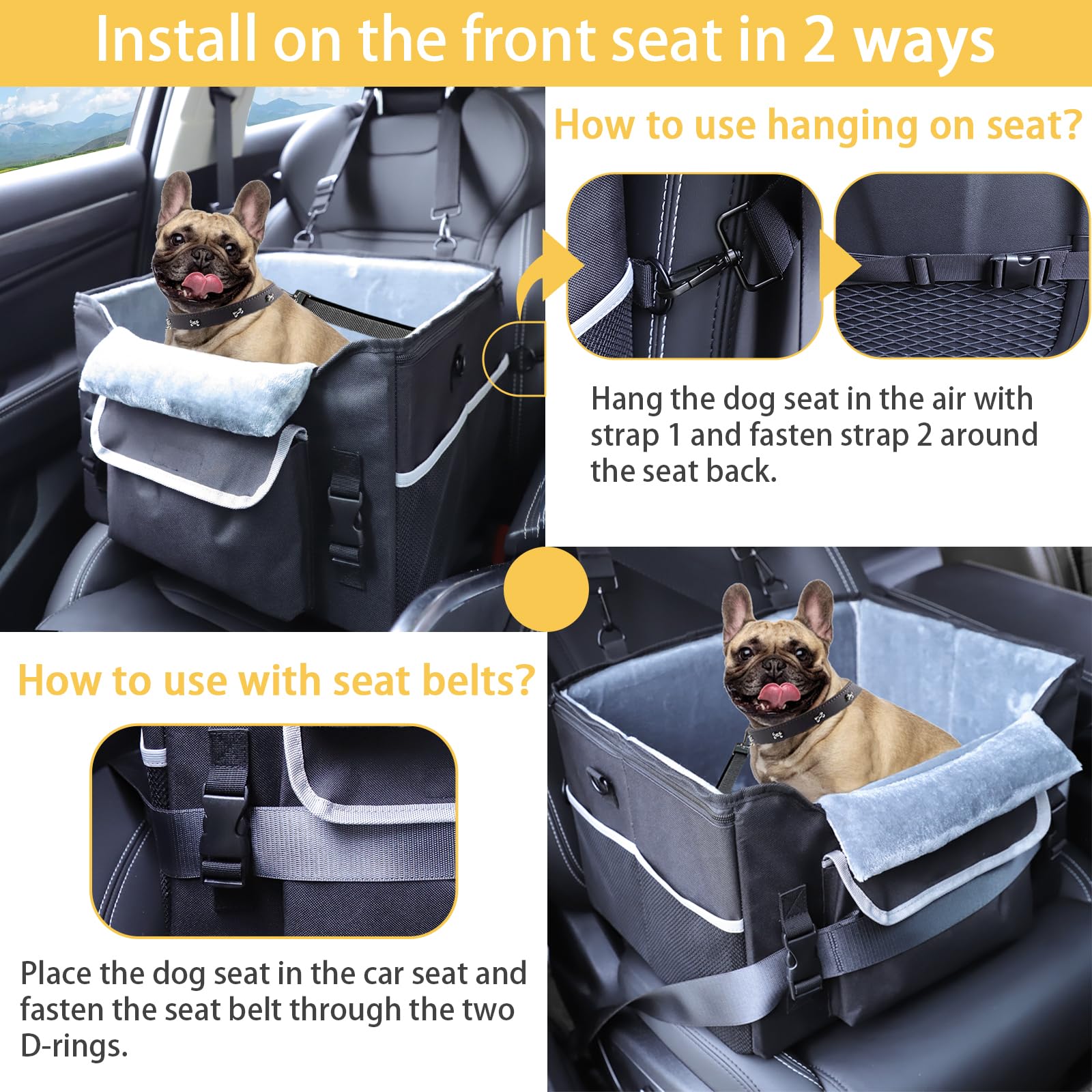 AMFIYQ Foldable Dog Car Seat for Small Dogs,Potable Puppy Booster Seat with Harness &Safety Belt, Travel Pet Bed can Removable & Washable Suitable for Dogs 25-30 lbs(Black) - image 4