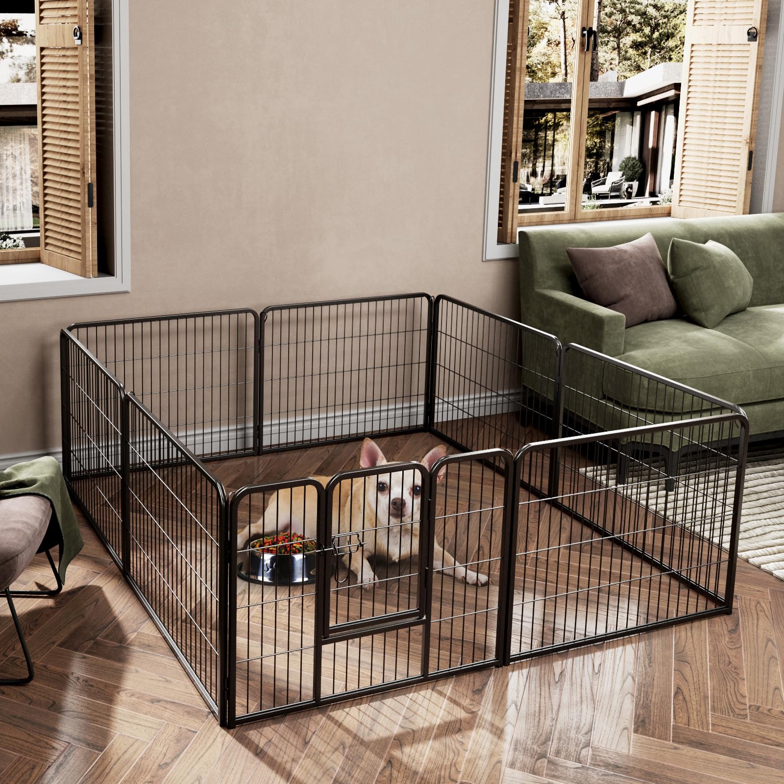 COSTWAY Recinto per Cani Interno ed Esterno, 8 Pannelli Altezza 60 CM Recinzione per Piccoli/Medi Animali/Coniglio/Gatto, Cancelletto Portatile Pieghevole con Porta (190 x 60 cm)