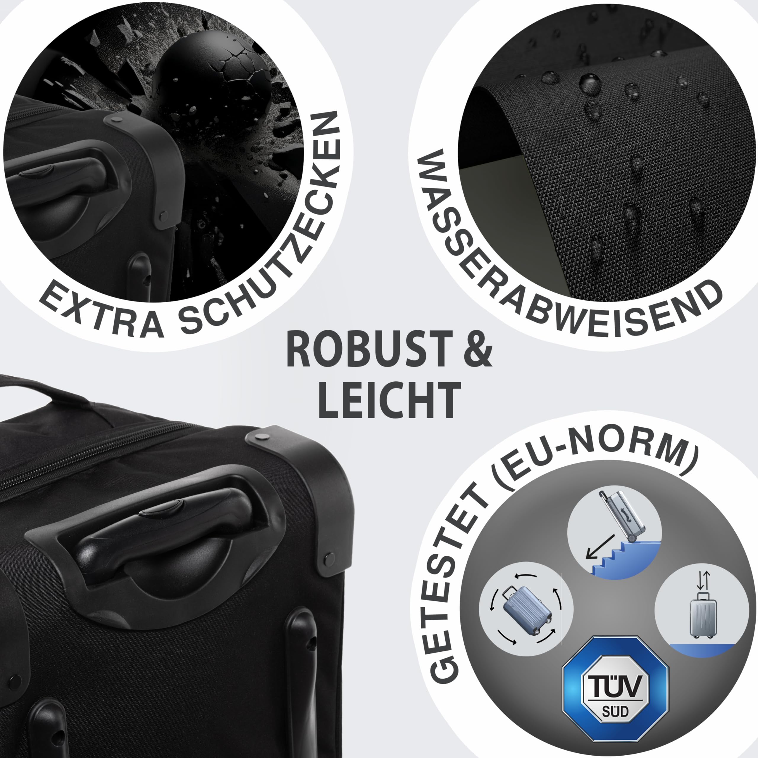 SONS OF ALOHA XXL Reisetasche mit 2 Rollen Kane Rollkoffer 80 cm Koffer Sporttasche Reise-Trolley recyceltes Meeresplastik 140L, schwarz