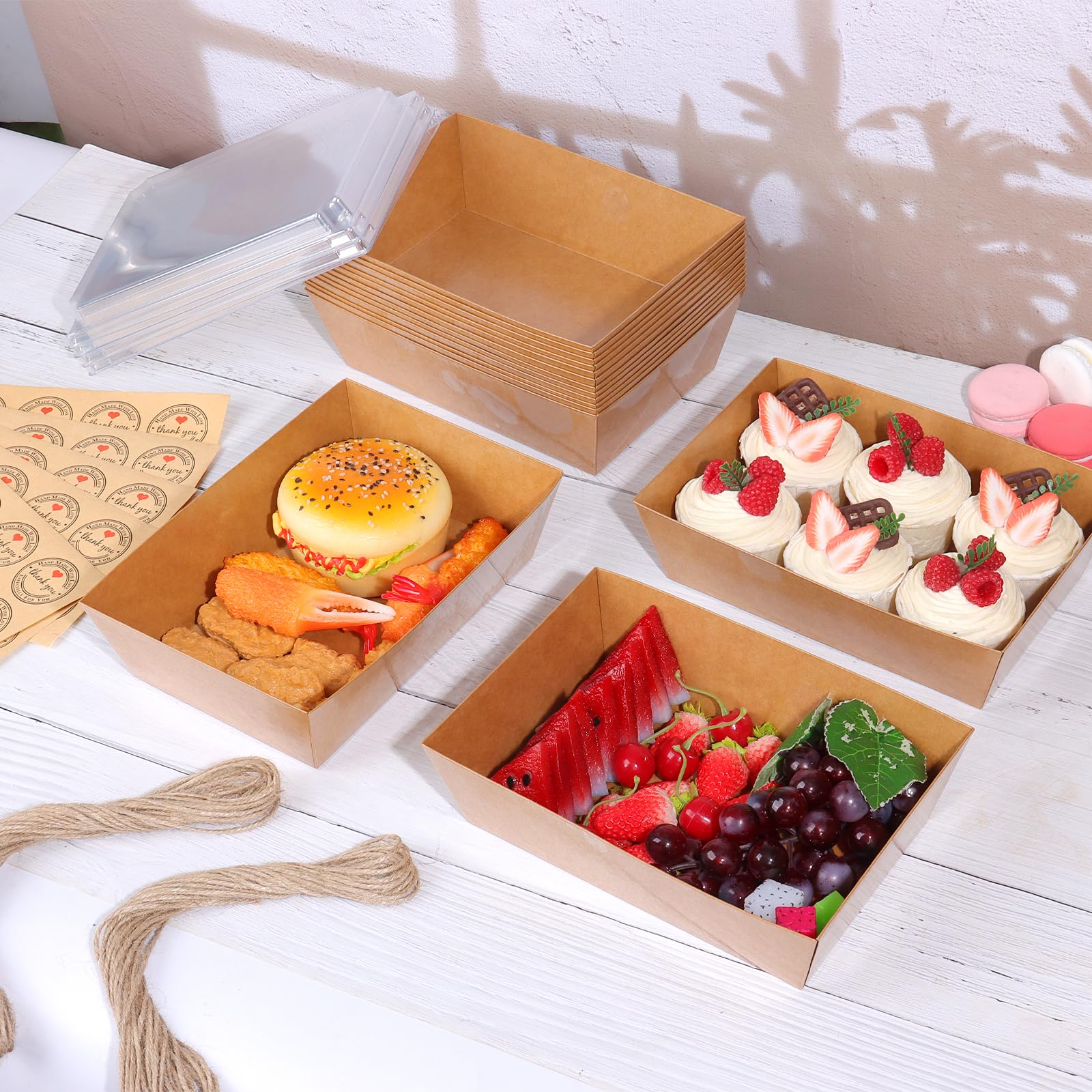 Paquete de 30 cajas de charcutería con tapas transparentes, caja de papel para charcutería de 8 x 6 pulgadas, recipientes desechables para alimentos, tabla de charcutería con tapa para sándwiches,