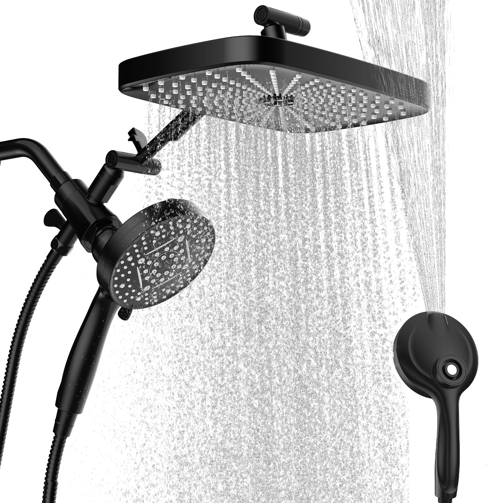 Photo 1 of ITEM IS MISSING PARTS. UNSURE WHAT PARTS ARE MISSING.----------------------BatheCo High Pressure Shower Head with Handheld, Upgrade Rain Shower Heads with Fixed Showerhead Combo, 10 Sprays Handheld Shower Head Built in Power Jets, 71" Long Hose, Matt Blac