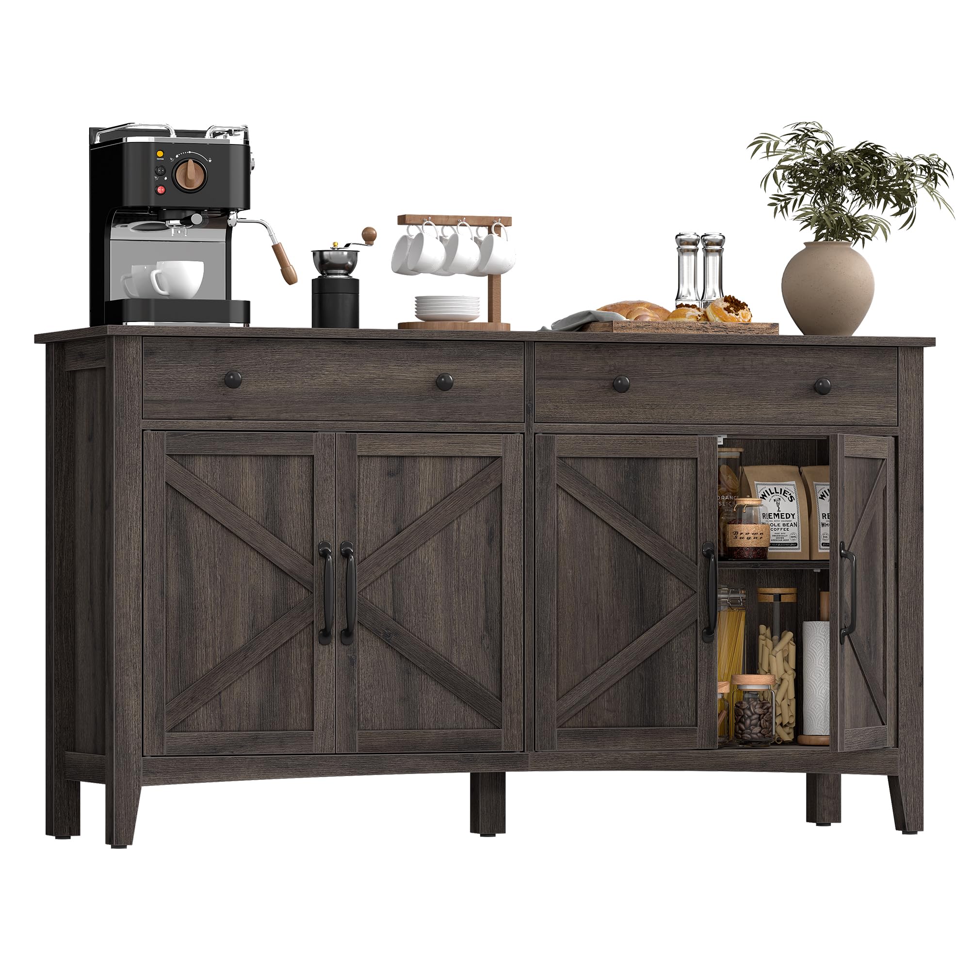 Photo 1 of VASAGLE LIRY Collection - Buffet Cabinet, Coffee Bar Cabinet with 2 Drawers, Adjustable Shelves, Sideboard Storage with Cable Holes, Drawer Dividers, Taupe Brown UBBK381TA01S