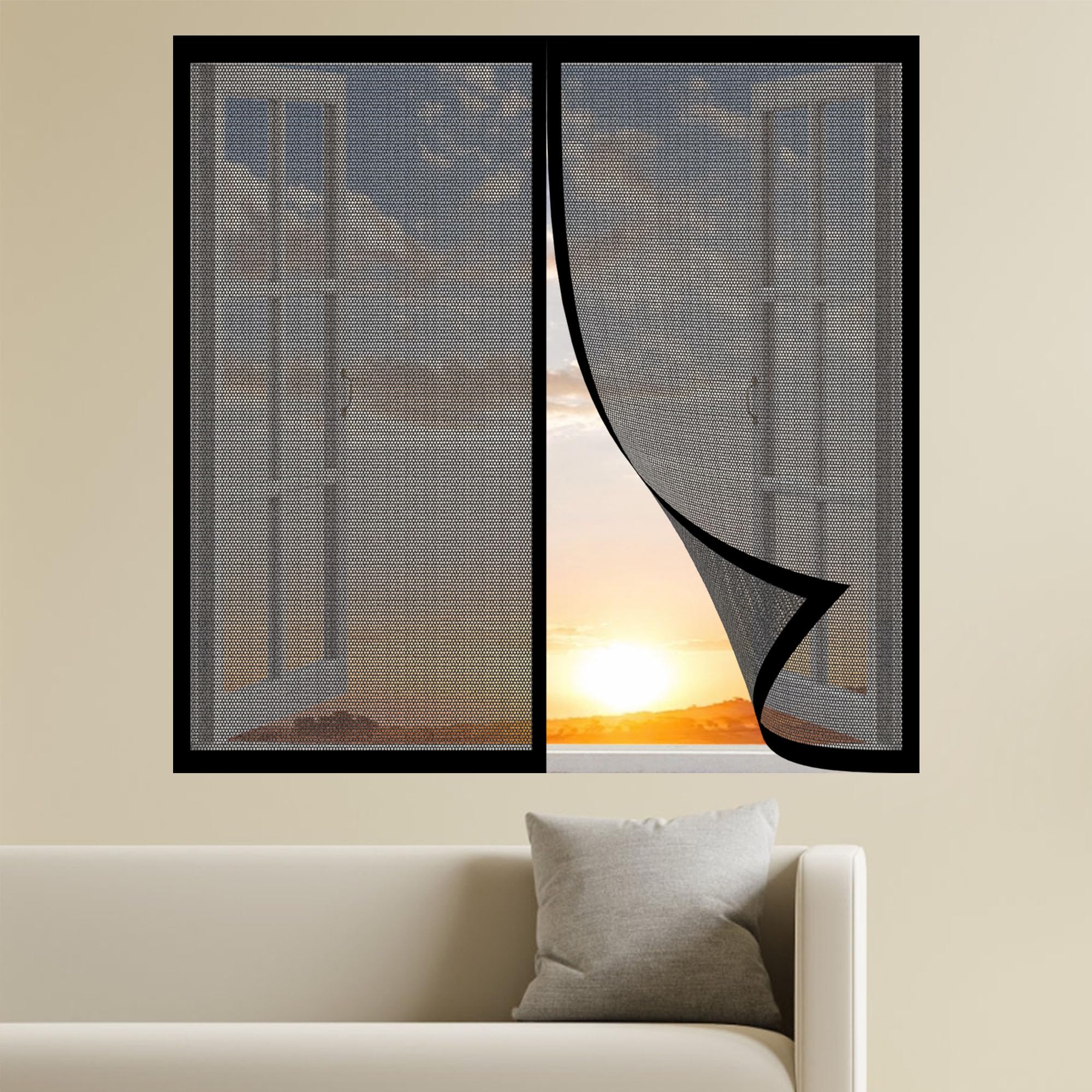 Weizero Black Magnetic Window Screen Insect Mesh 180 X 115 Cm Self Sealing Cat Screen Door With Tape And Closing Magnets Without Drilling For All Kinds Of Window,