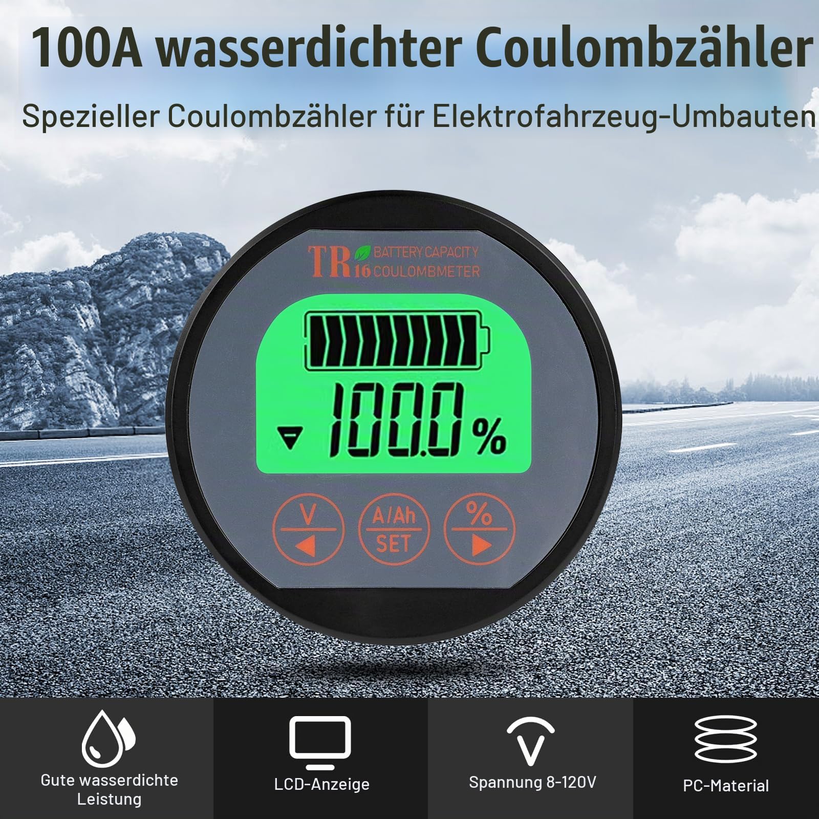 100A Batteriewächter 12V 24V 36V 48V 72V Batteriemonitor 8-120V Spannungsamperemeter LCD Digitales Prüfgerät mit 2m Kabel für Autos Motorboote Wohnmobile Wohnwagen Caravans usw.