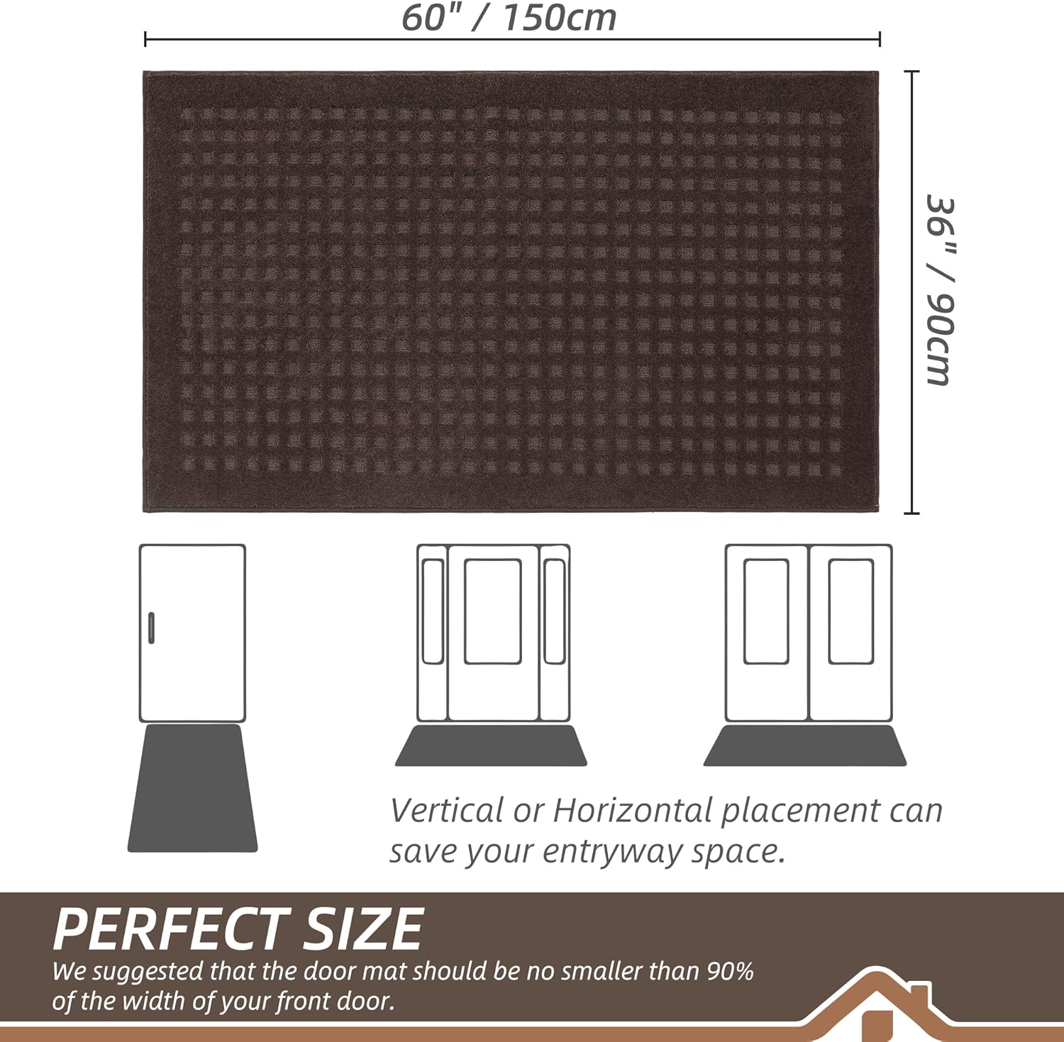 BEQHAUSE Dirt Trapper Door Mat 36" x 60", Waffle Door Mats Indoor Entrance, Dog Doormats for Mud Paws Absorbent and Dirt Resist Floor Mats Non-Slip Washable Rugs for Entryway Welcome Mat, Dark Brown