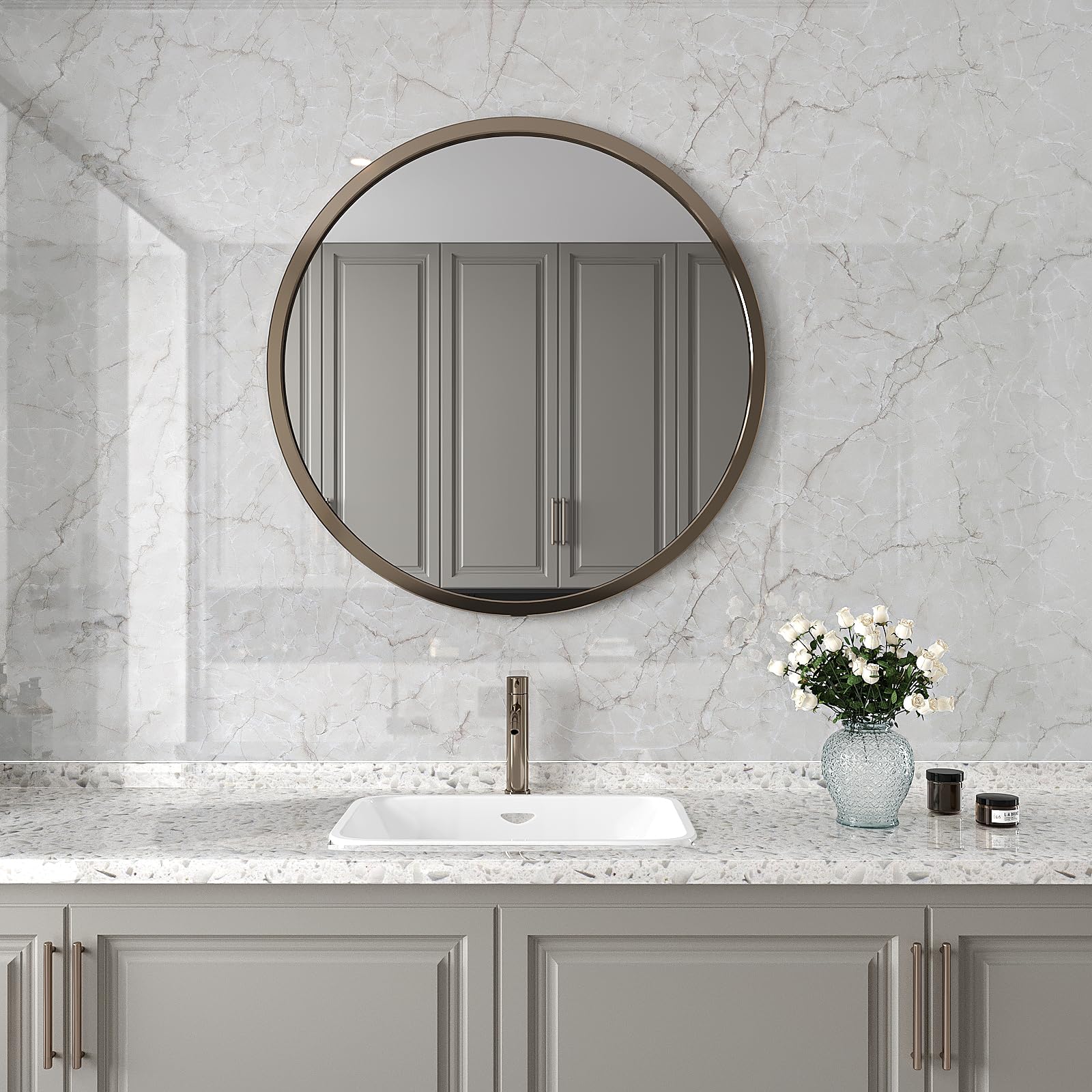 VEELIKE Papel Pintado Marmol Gris Blanco Brillante 81 cm×300 cm Vinilo Marmol Gris Claro Papel Pintado Autoadhesivo Pared Baño Vinilo para Encimera de Cocina Revestimiento Pared Salon Extraíble