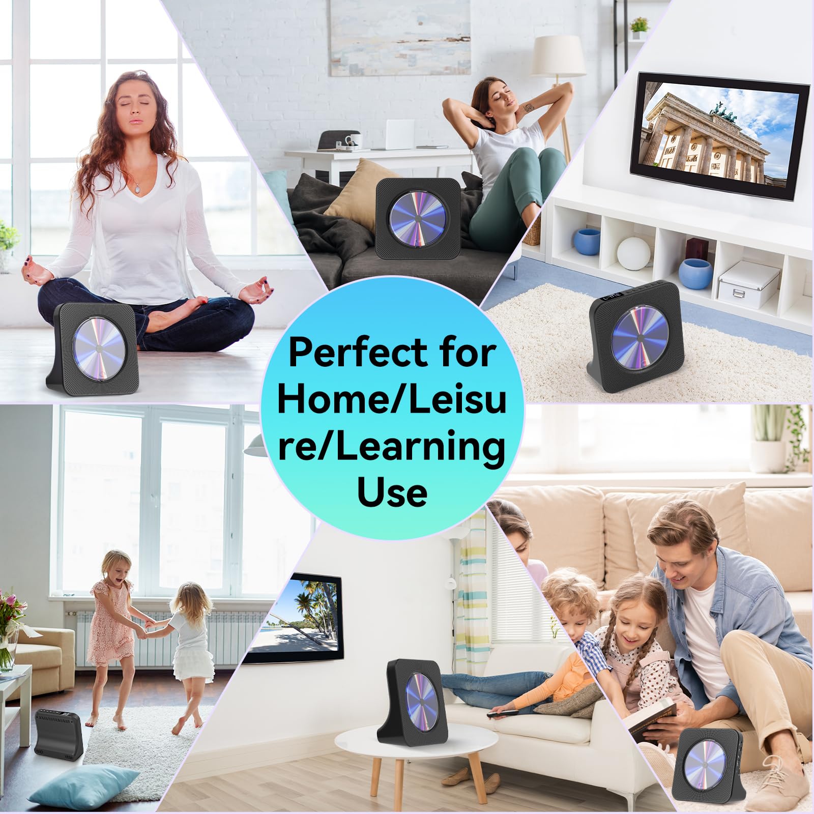 Gueray Reproductor de DVD para TV Bluetooth Reproductor de DVD/CD de Sobremesa para el Hogar con Altavoces Radio FM con Reproductor de CD de Tarjetas USB Incluye Mando a Distancia Cable HDMI