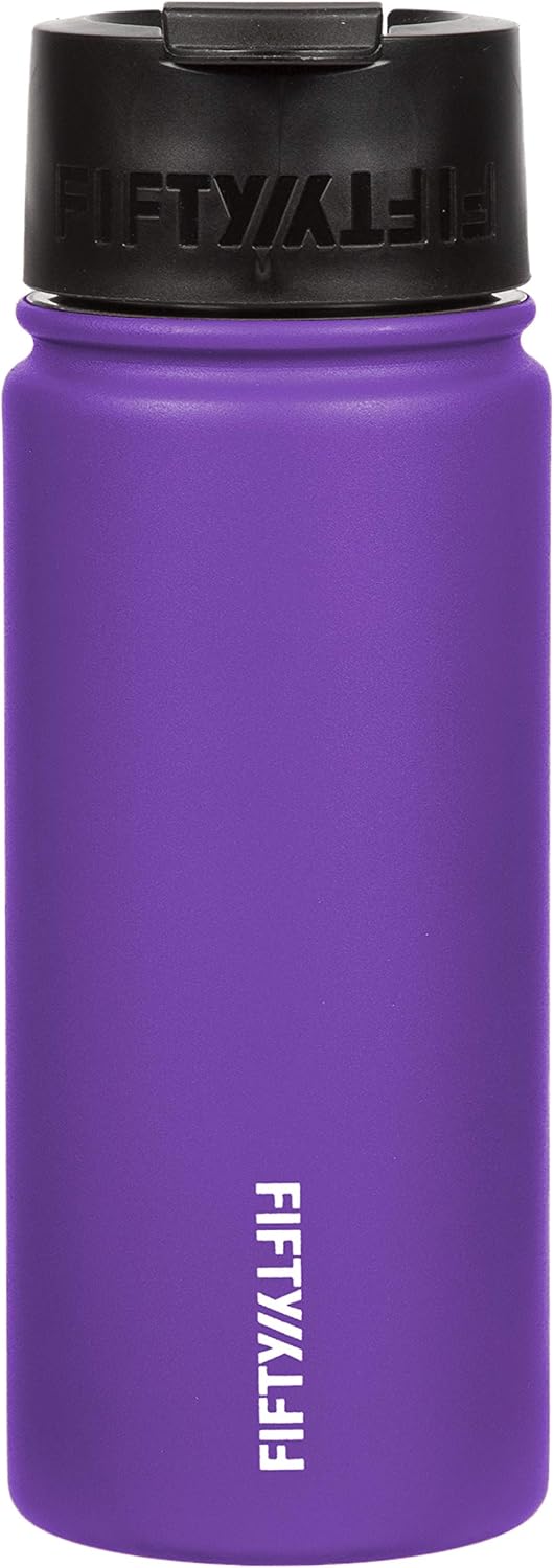 FIFTY/FIFTY 16oz, Double Wall Vacuum Insulated Café Water Bottle, Stainless Steel, Flip Cap w/ Wide Mouth, Slate Grey, 16oz/473ml
