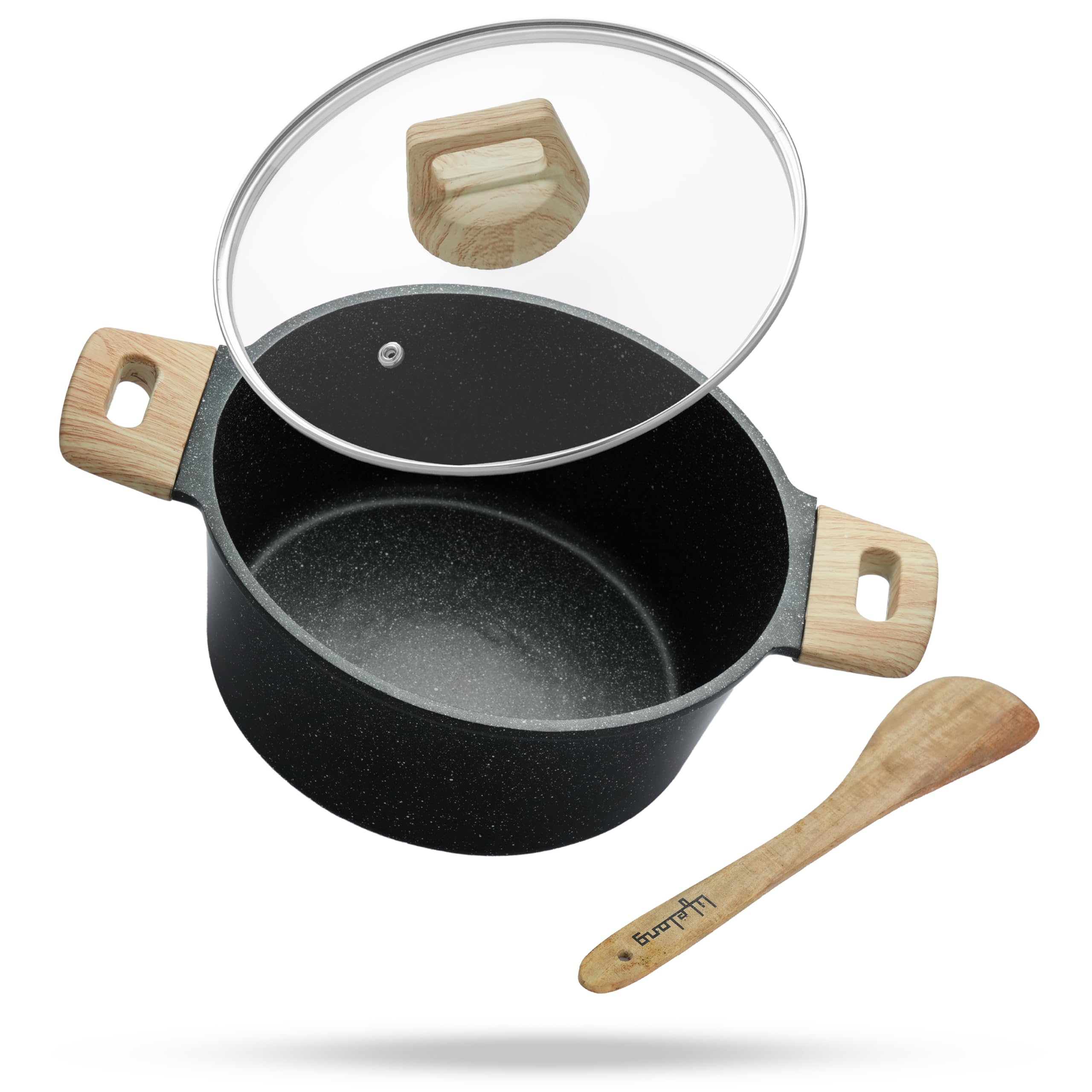 Lifelong Diecast Casserole 24 cm with Non-Riveted Wooden Handle, Glass Lid & Wooden Spatula | 4L Capacity Serves 4–6 | for Curries, Dal & Pulao | Induction & Gas Compatible | PFOA-Free Non-Stick-image-16