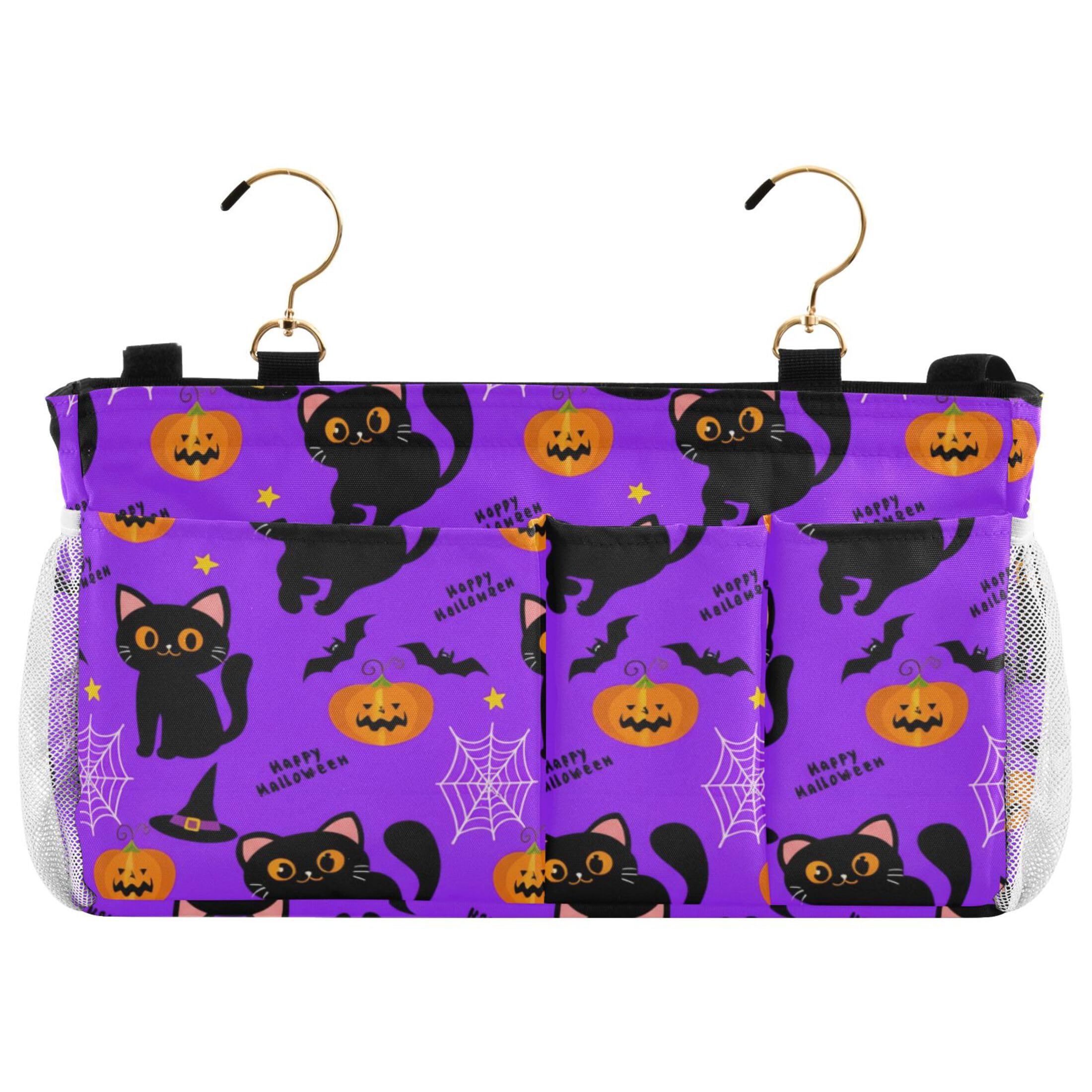 Burbuja Cats Pumpkins Bedside Caddy Hanging Storage Organizer with 2 Straps and Hooks for Home College Dorm Bunk Bed Hospital Bed Crib