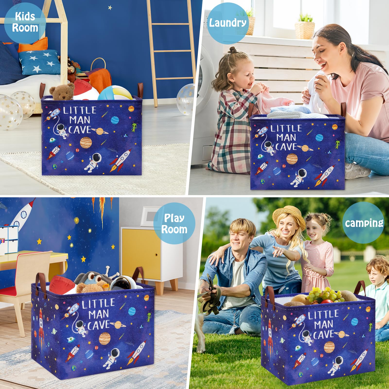 Cesta de lavandería con cohetes de astronauta, cesta de almacenamiento espacial con citas inspiradoras, caja de juguetes para decoración de habitación de niños, caja de juguetes rectangular para 6