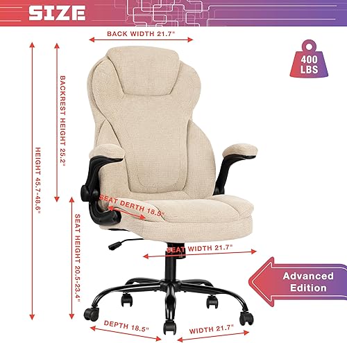 Miniatura 3 de Silla de oficina grande y alta de tela, 400 libras, silla de escritorio ejecutiva resistente con asiento extra ancho, silla ergonómica de cuero con